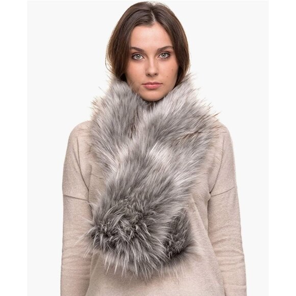 Luxury Silver Real Look Faux Raccoon Fur Scarf Neck Warmer Fur Collar Shawl Wrap - Picture 1 of 5